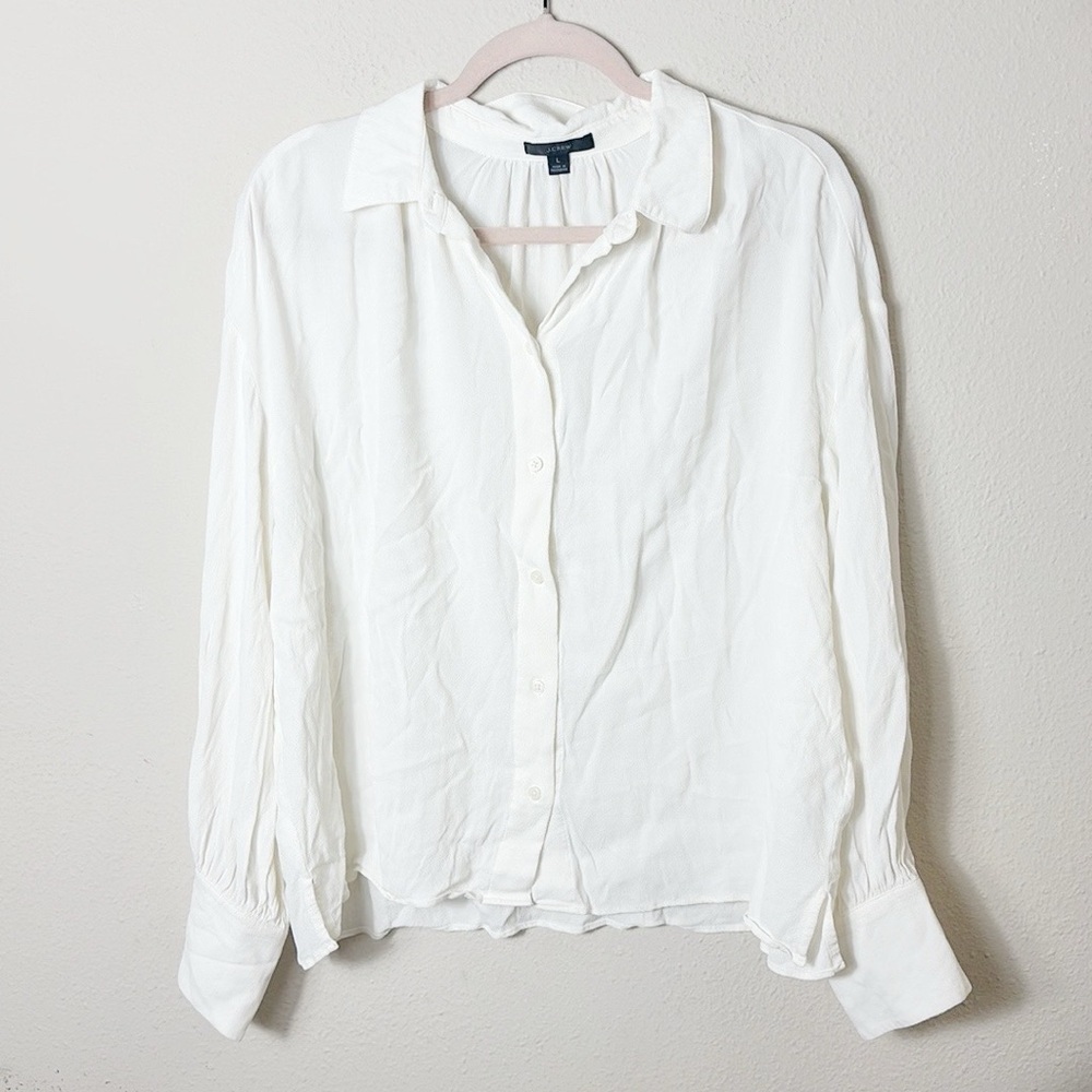 J. Crew 100% Viscose White Button Down Shirt size Large